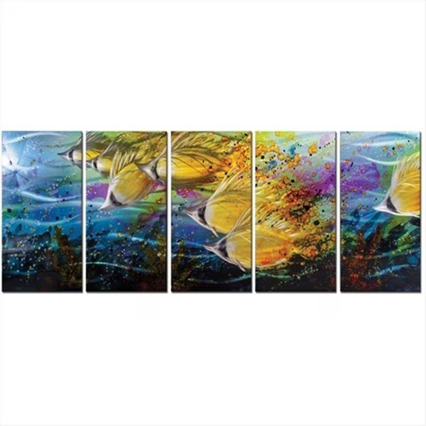 59 X 24 in Golden Jetstream 5Paneled Handmade Metal Wall Art, Metal Artscape, Mfr#: MA10115